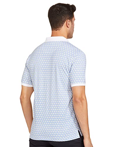 Image of Raymond Men Regular Fit Printed Polo T-Shirt | 100% Pure Cotton | Casual Half Sleeve Tee | Medium Blue