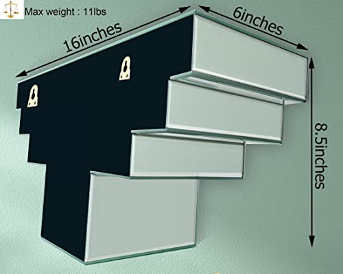 Floating Wall Shelf Mirrored, Silver Mirror Crushed Diamond Decorative Wall Shelf For Home Decoration Crystal Diamond Wall Art Décor Accent Piece Showcase, 16" L×6" W×8.5" H #TOP4