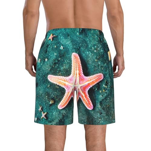 Seawater Seashell Starfish Print Mens Casual Shorts Drawstring Summer Beach Stretch Shorts Novelty Swimtrunks3