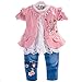 6M-4T Baby- und Kleinkindmädchen 3-teiliges Kleidungsset Langarm-T-Shirt Lederjacke und Jeans (2-3J, Rosa-Blume)