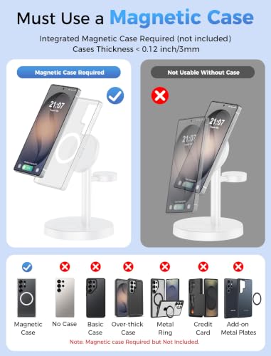 Image of Aeinidi Magnetic Wireless Charger for Samsung, 3 in 1 Super Fast Charging Station for MagSafe Charger Stand for Galaxy S26 Ultra Z Fold /Flip 8, Watch Ultra 8 7, Buds 4 /3 Pro, Not for Watch 9 /Ultra 2