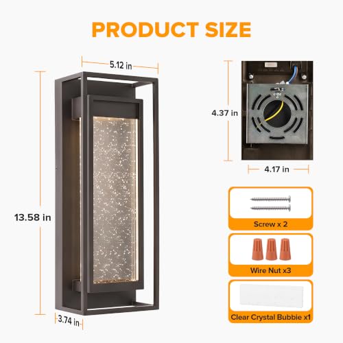 Image of LUTEC 2 Pack Outdoor Wall Light Fixtures, 5 Color Temperature Porch Light Wall Sconce with Crystal Bubble Glass,Waterproof Outdoor Wall Lanterns, Modern Outside Lights for House Front Door Garage