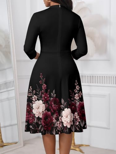 Image of PinkPatty Women's Casual A-line Midi Dresses 3 /4 Sleeve V Neck Fit and Flare Dress with Pockets