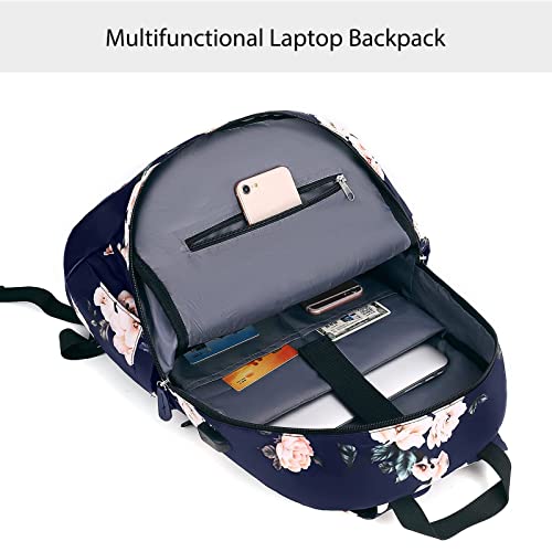 MOSISO-156-16-inch-Laptop-Backpack-for-Women-Girls-Polyester-Anti-Theft-Stylish-Casual-Daypack-Bag-with-Luggage-Strap-USB-Charging-Port-Camellia-Travel-Business-College-School-Bookbag-Blue