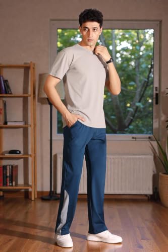 Image of Flapfit Men's Solid Pattern Spandex Track Pant with Ankle Length Drawstring Closure Type and Loose Fit Jogger Style