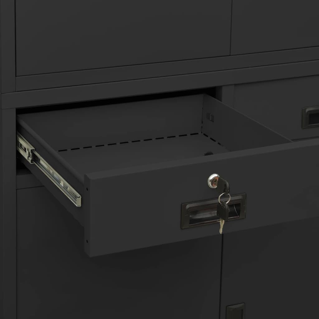 Armadio da ufficio antracite, 90 x 40 x 180 cm, in acciaio, con serratura, con 3 ripiani regolabili e 2 cassetti, per riporre documenti, ufficio e archivio