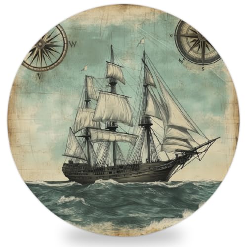 Sottobicchieri in ceramica con barca a vela e avventura in mare, stile vintage, set di sottobicchieri assorbenti, adatti per decorare la casa, bar, cucina, feste, 10,2 cm