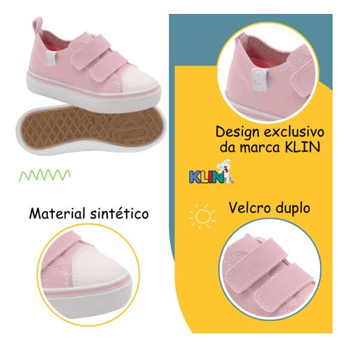 Tênis Klin Freestyle Baby Rosa Calce Fácil Confortável Anatômico Casual Festa (Rosa, BR, Criança de