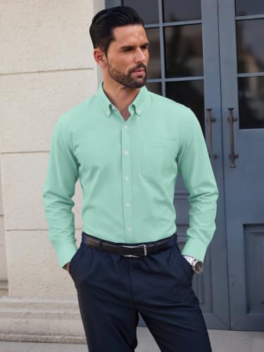 GIANZEN Grade 3.5 Wrinkle-Resistant Men's Light Blue Green Lightweight Oxford Dress Shirts Long Sleeve Casual Pocket Shirt Light Blue Green Size XXL — view 3