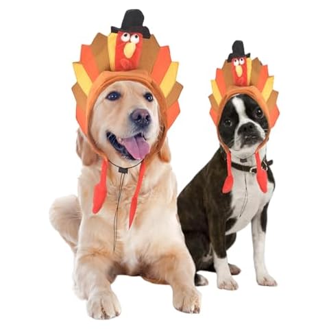 MuYaoPet Thanksgiving Dog Turkey Costume Hat Cap,Halloween Pet Cat Costume Outfit Cosplay for Small Medium Large Dogs,Matching Dog and Owner Hat Outfits (Turkey, Medium) Cover