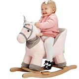 Rocking Horse Unicorn, Baby Animal Rocker, Rocking Horse with Seat, Ride on Horse, Plush Rocking Horse with Unicorn Music, Wooden Rocking Horse for Toddlers 1-3, (Pink Unicorn), CPC Certified