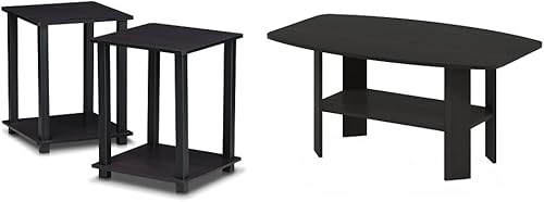 Miniatura 8 de Furinno Simplistic - Juego de 2 mesas auxiliares, color nogal americano y negro & soporte grande de entretenimiento para TV de hasta 55 pulgadas de
