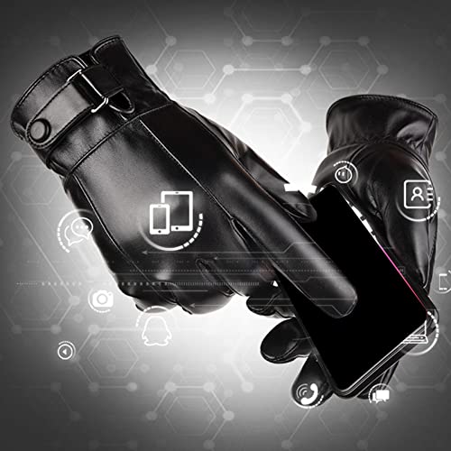 Image of Men Winter Gloves PU Leather Touchscreen Windproof for Riding Motorcycle Black| Mens Accessories | Gloves & Mittens|1 Pair Winter Gloves For Men