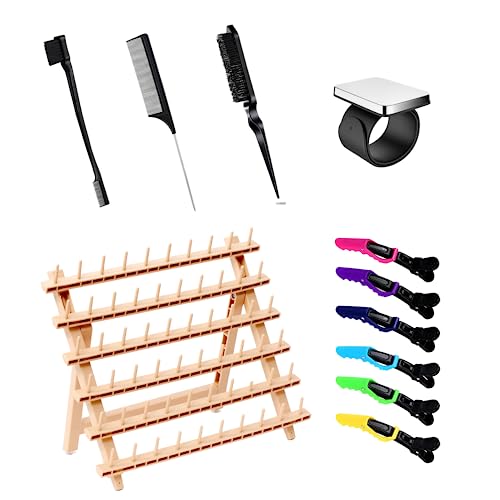 Laflare Braiding Rack for Hair with Comb set &amp; Braid Gel Wristband &amp; Hair clip, Hair Rack (Hair Extension Holder with 60 Pegs,) with Hair Braiding Accessories (PPCOM4)