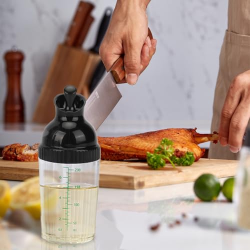 Lwuey Salad Dressing Shaker, 200ML Plastic Clear Measuring Bottle for Mixing Ranch Homemade Sauce Container BPA Free Dripless Pour PP Dispenser Leak Proof Sealed Spout Lid Home Kitchen Clean(Black)
