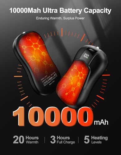 Chauffe-Mains Rechargeable 10000mAh Double Face, Chauffage Rapide 2 Secondes Hiver