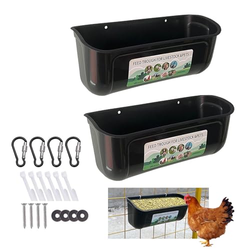 Neue große Hühnerfütterung, Zaun hängende Hühnerfütterung, große Kapazität Futtertrog Trog, Outdoor-Geflügel Futter und Wasser, Futter Hühner, Enten, Gänse, Hunde, Kühe und Schafe (2 Stück, Schwarz)