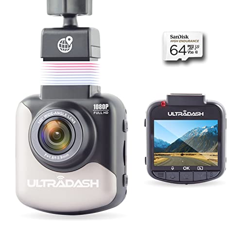 Image of Dash Cam UltraDash C1 GPS + 64GB High Endurance Micro SD Card Bundle - Magnetic Charging Mount, HDR High-end Night Image Sensor, F1.8 140 Degree Wide Angle Lens, G-Sensor, 2 inch LCD, Super Capacitor