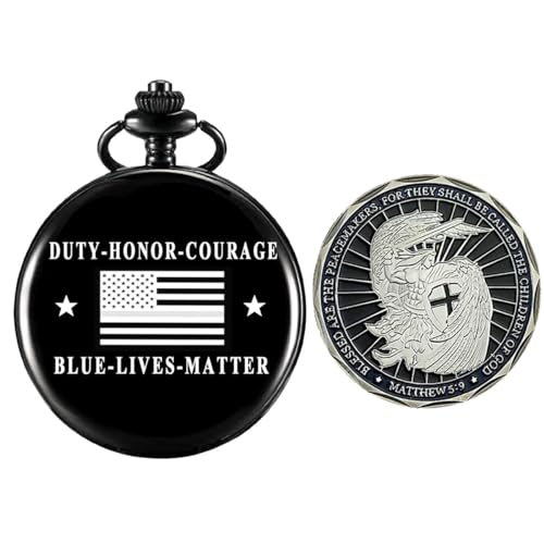 Jofanvin Gifts for Police,Pocket Watch for Policemen with Police ChanllengCoin,Best Blue line Gifts,Christmas Gifts for Police