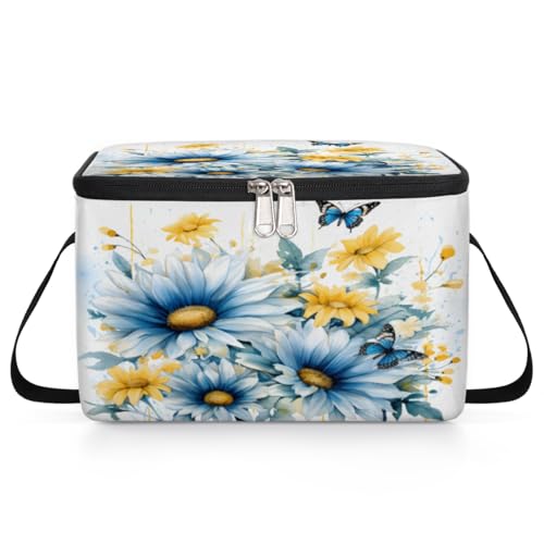 GzLeyigou Butterfly Daisy Lunch Bags for Women Men 9 Cans, Hot & Cold Food Delivery Bag Insulated Grocery Bag Insulated Lunch Box Floral Cooler Bag for Office Work Picnic Beach