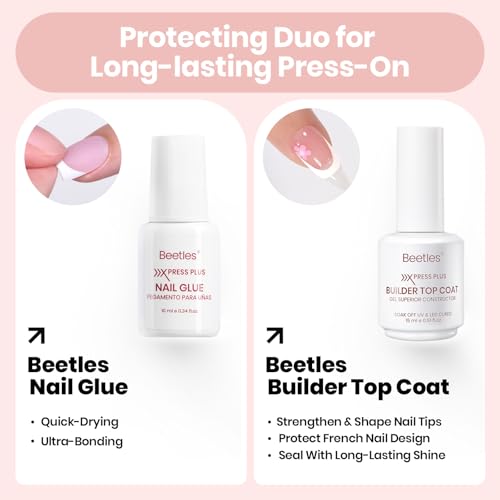 Image of Beetles Fast Dry Nail Glue & Builder Top Coat Set | Strong Hold Nail Glue for Press-On Nails, High Shine Builder Top Coat for French Tips