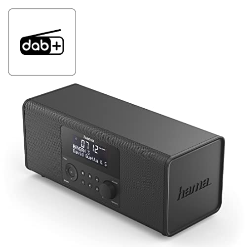 Hama Digitální rádio DR1400 (DAB/DAB+/FM, rádiový budík se 2 časy alarmu/snooze/časovačem, 4 tlačítka stanic, stereo, osvětlený displej, kompaktní digitální rádio) černé