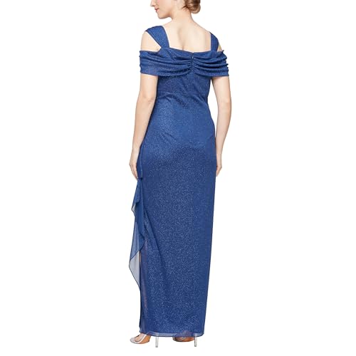 Image of Plus Cold Shoulder Glitter Mesh Dress with Draped Skirt & Cowl Neckline