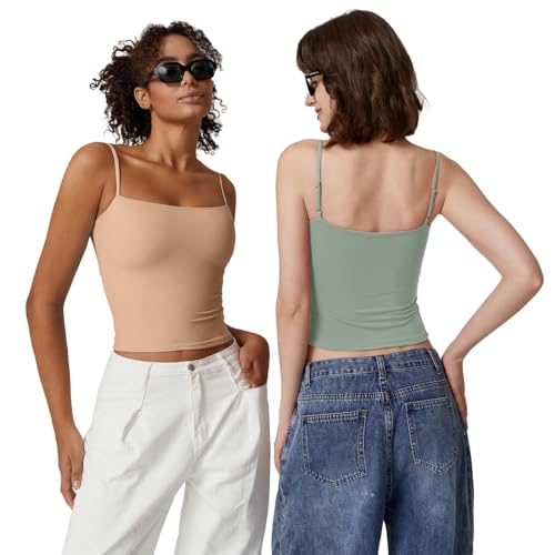 Image of QINSEN Women's Double Lined Basic Tank Top Adjustable Spaghetti Straps Sleeveless Camisole Shirts