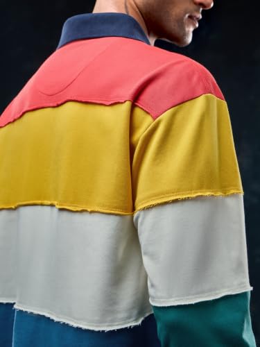 Image of The Souled Store Rugby Polo: Aurora Men and Boys Long Sleeves Polo Neck Multicolor Colour Block Cotton Polyester Oversized Drop Shoulder Comfortable Streetwear Rugby Polos