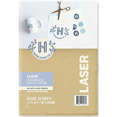 Hayes Paper, Waterslide Decal Paper Laser Clear 20 Sheets Premium Water-Slide Transfer Transparent Printable Water Slide Decals A4 Size Cover