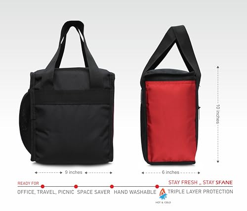 Image of Sfane Insulated Lunch Bag - Compact, Easy Wash, Smooth Zipper & Lightweight - Tote Bag & Container, Tiffin Bag for Men, Women, Adults (Red)