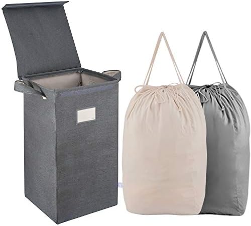 MCleanPin 210L Laundry Hamper with Lid and 2 Removable Liners, Collapsible Dirty Clothes Hamper with 2 Handles, Collapsible Laundry Basket Baby Nursery Hamper Dorm Room Basket for College,(Grey)