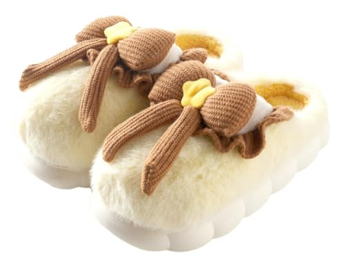 Women's Knitted Bowknot Plush Slippers Indoor Non - slip PVC Sole Soft Cotton Lining Home Slippers