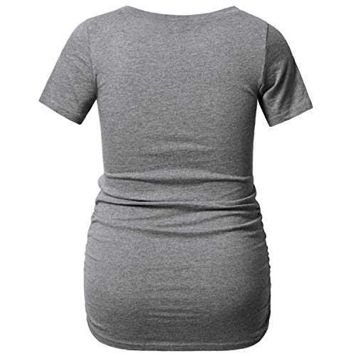Bhome Maternity T Shirt Casual V Neck Side Ruched Short Sleeve Tee Funny Kickin' Me Smalls Pregnancy Top Grey S #TOP1