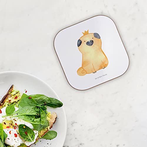 Mr. & Mrs. Panda Untersetzer Glas Mops Krone - Geschenk, König, Tasse, Sprüche, Tassen, Hund, Königlich, Design, gläseruntersetzer, Allergisch, Coaster, für Gläser