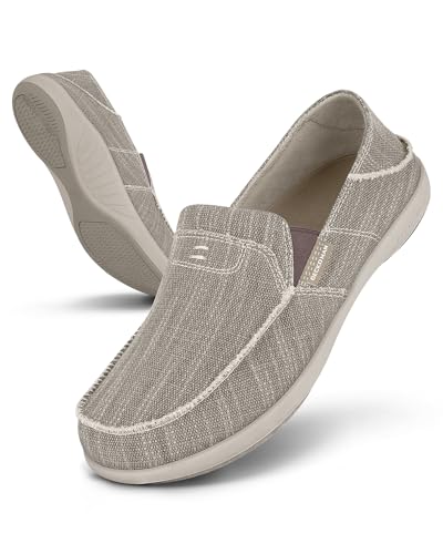 Sapatos masculinos sem cadarço, mocassins de lona com suporte de arco, tênis ortopédico casual para fascite plantar, chinelos de caminhada internos e externos para alívio da dor, Bege, 13