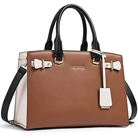 BOSTANTEN Women Leather Handbag Designer Satchel Purses Top Handle Shoulder Totes Crossbody Bag Brown Cover