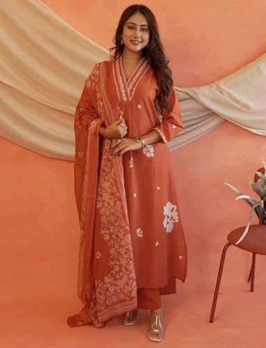 Image of Women's Mulmul Cotton Kurti with Pant and Dupatta