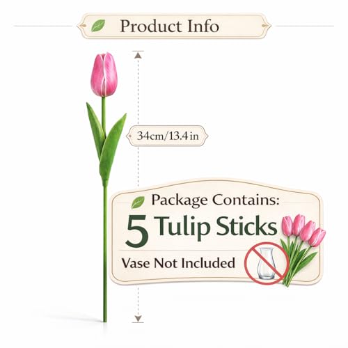 Image of Divyakosh Artificial Pink Tulip Flower with 5 Tulips (Vase not Included) - Realistic Decorative Flowers for Home Decor,Living Room, Bedroom, Office, Wedding Decoration, Table Centerpiece & Gifting |