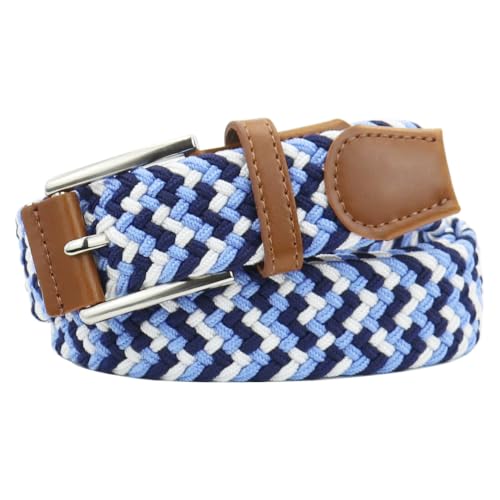 Image of Mixed Color Woven Stretch Braided Belts for Men and Women | Multicolored, Breathable, Casual, Golf, Elastic Woven, Unisex, for Pants Jeans, No Hole, Zinc Alloy Buckle