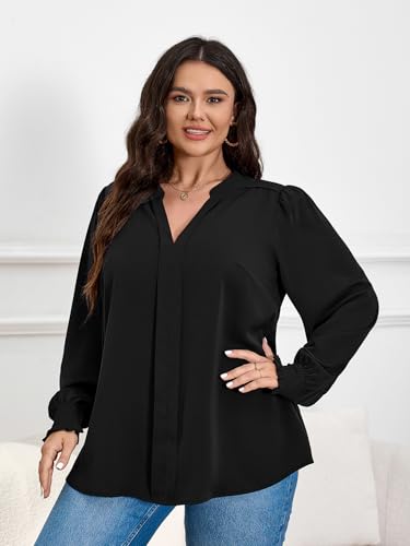 SCOMCHIC 2024 Plus Size Blouses for Women Dressy Casual V Neck Long Sleeve Casual Loose Shirts XL-5XL2
