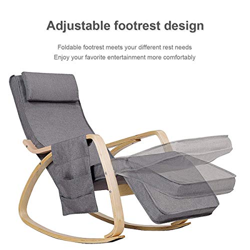 Giantex Comfortable Rocking Chair, Removable Cushion Cover, Side Pocket & Soft Pillow Anti-Slip Mat For Living Room, Bedroom And Indoor, Lounge Chair Relax Chair With Cotton Fabric Cushion, Gray #TOP5
