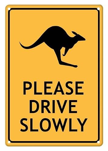 peiyeety Kangaroo Please Drive Slowly Aluminum Tin Sign for Home Kitchen Wall Decor 12X8Inch