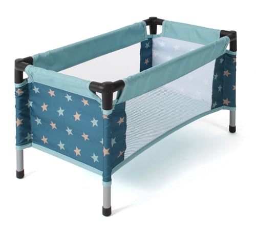 Bayer Chic 2000 - Reisebett für Baby-Puppen bis 48 cm, Puppenbett, Puppenreisebett, Puppenmöbel, Puppenzubehör, Sternchen, türkis