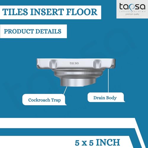 Image of Tapsa Tile Insert Floor Drain | 304 Stainless Steel | Invisible Shower Drain Channel | Shower Drain Channel | Water Drain Channel | with Cockroach Trap. (5X5, SS Matte Tile Insert Floor Drain 20 mm)