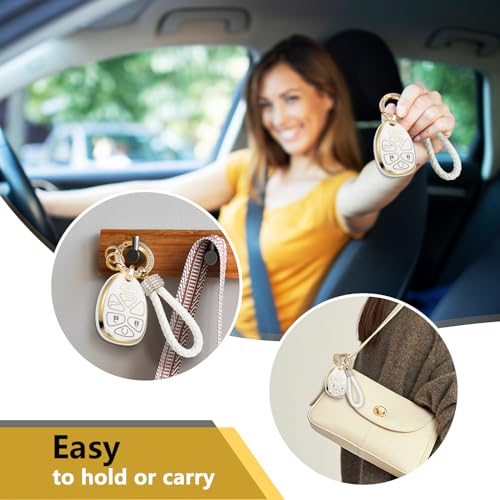 Image of Car Key Fob Cover, Rhinestone Loop Keychain Case, Gold Edge | Wear-resistant TPU shell, rhinestone-accent PU loop, daily splash, scratch and drop protection, normal signal use, easy setup
