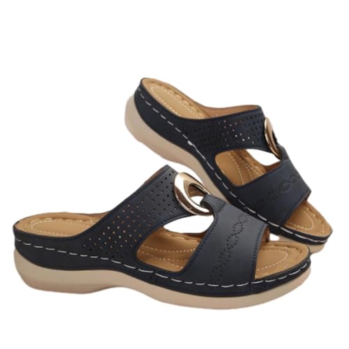 Image of Arestory UK Sale Clearance Womens Wedge Sandals, Ladies Getaway Platform Sliders Open Toe Flatform Sandal Metallic Mid Heel Shoes Summer Slippers Outdoor Athletic Arch Support Slider for Beach