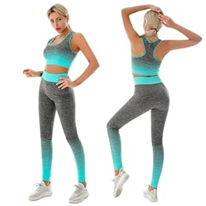 ZiaWorld Women Workout Outfits 2 Piece Set, Gym Set Seamless Ribbed Casual Comfortable Vest Short Top High Waist Leggings Sets, Sports Activewear Tracksuit Yoga Fitness Ladies Gym Wear