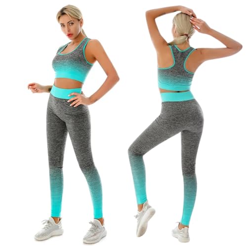 ZiaWorld Women Workout Outfits 2 Piece Set, Gym Set Seamless Ribbed Casual Comfortable Vest Short Top High Waist Leggings Sets, Sports Activewear Tracksuit Yoga Fitness Ladies Gym Wear