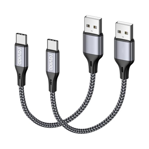 RAVIAD Cable USB C 2Pack 15CM, Cable Cargador Tipo C Carga Rápida y Sincronización Nylon Carga Cable USB C para iPhone 17 16 15, Galaxy S25 S24 S23 S22 Note 20 Redmi Note 11 Huawei P40 P30 P20 Google